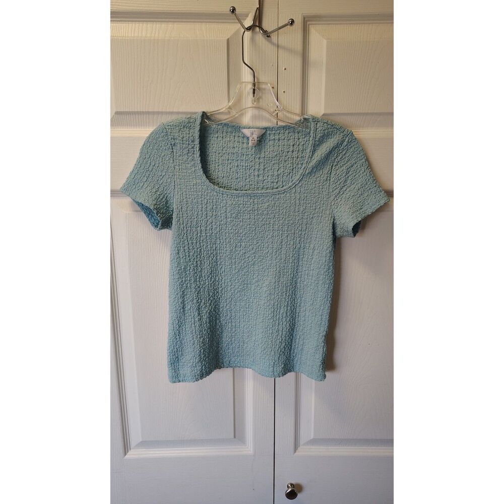 Time and Tru Light Blue Textured Seersucker Scoop Neck Top - Size XS (0-2)